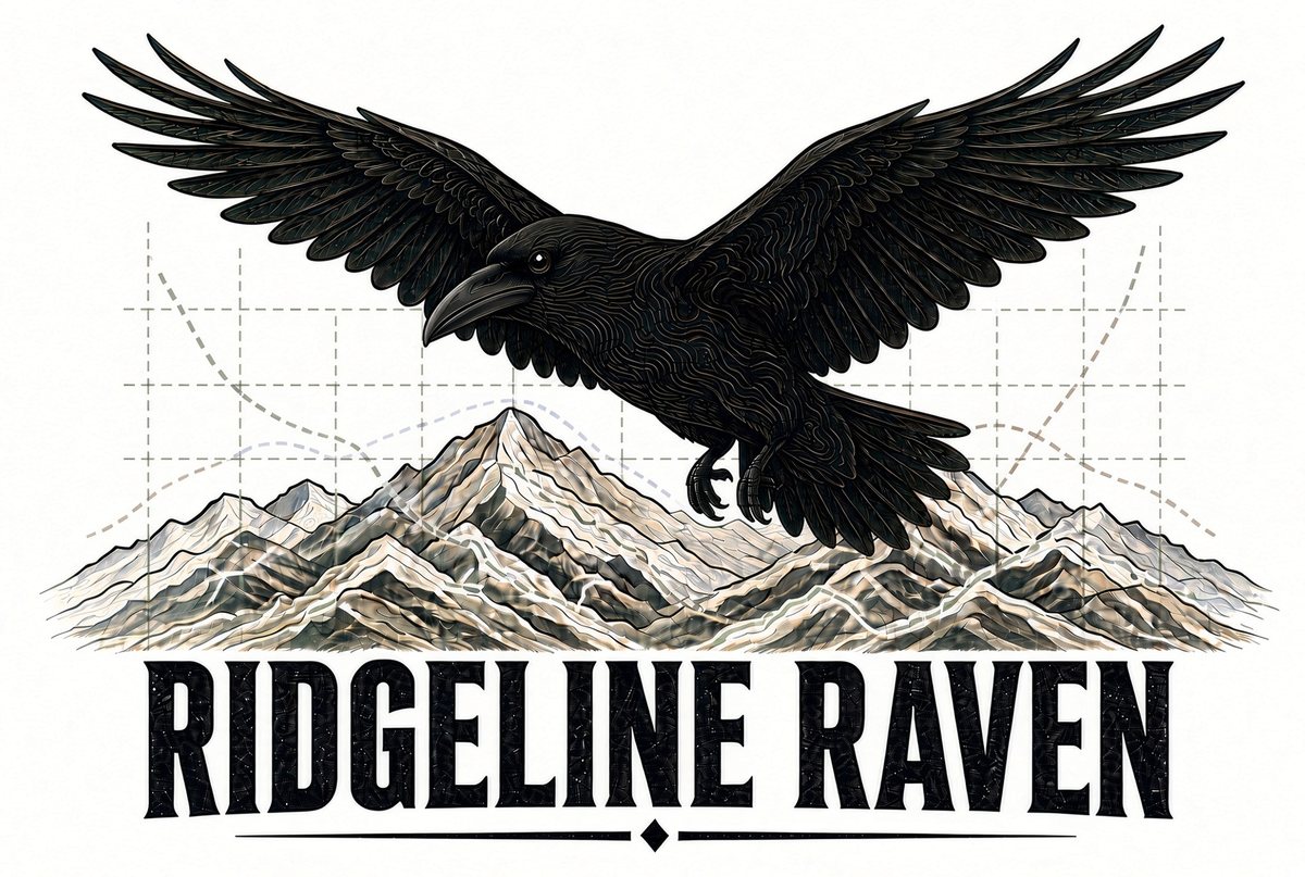 Ridgeline Raven: a raven in flight over a mountain ridge